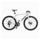 Side profile of the white Oolter Torm electric bicycle with brown saddle, slim design, and front and rear disc brakes.