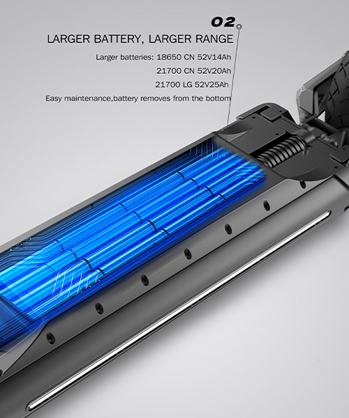 Cross-section view of the Dualtron Popular electric scooter deck showing the illuminated battery pack.