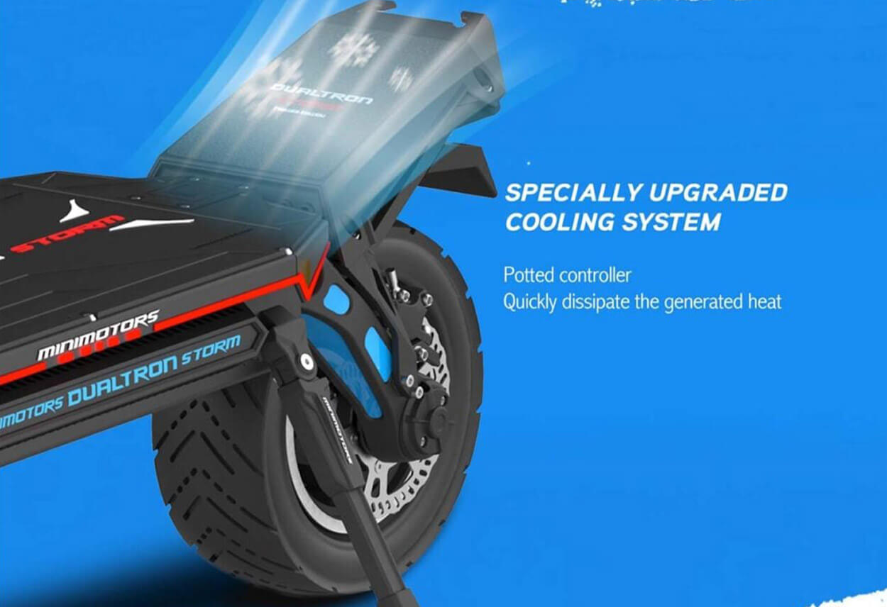 Close-up of Dualtron Storm LTD cooling system for high-performance electric scooter motor ventilation