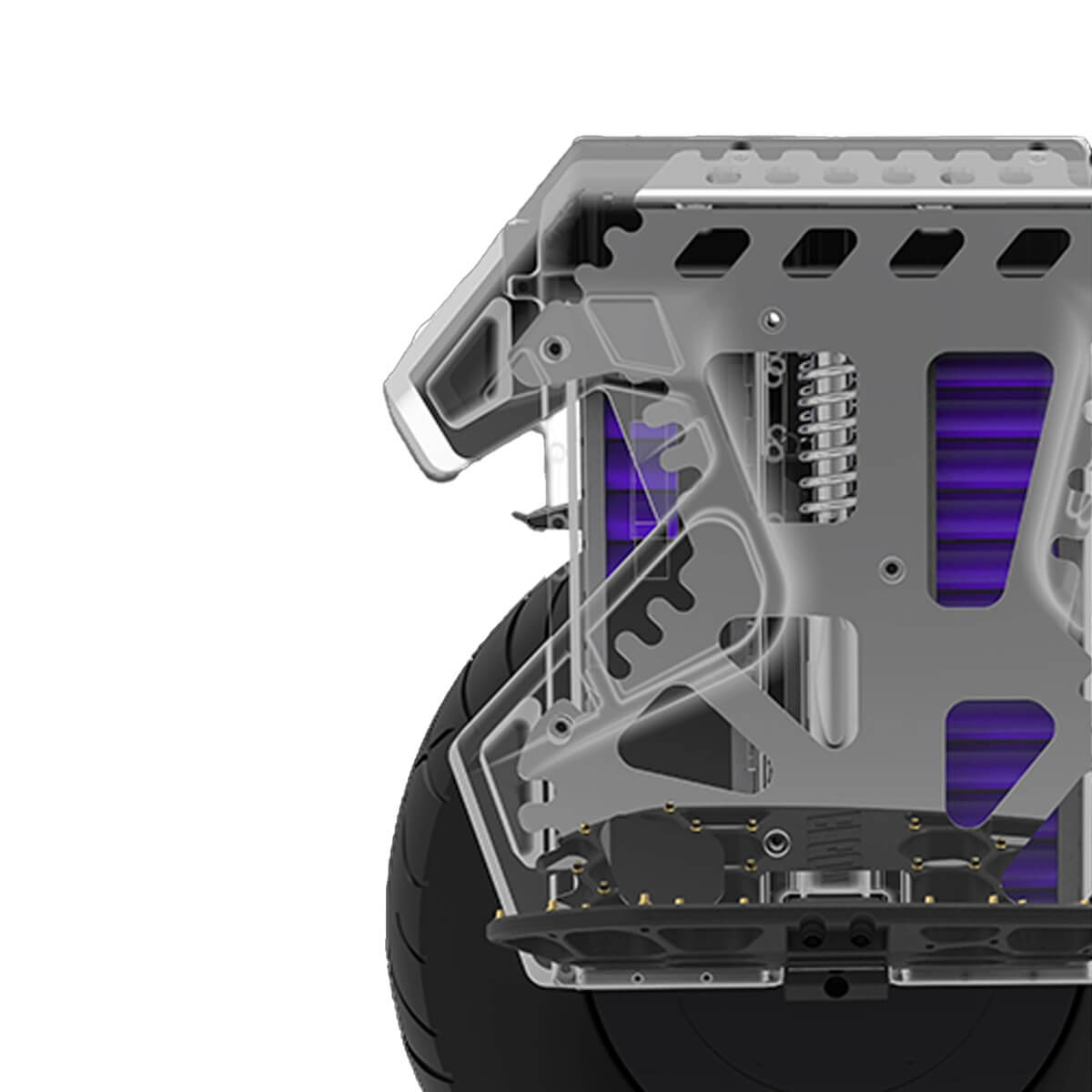 Exray style image of electric unicycle Begode Falcon 50s showing battery cells