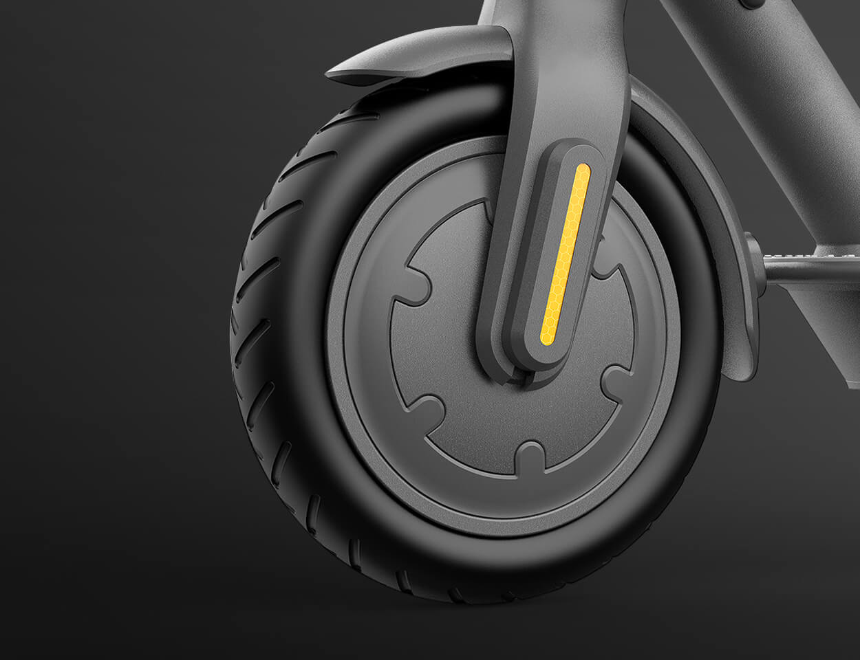 Close-up image of Electric scooter Xiaomi S1 front pneumatic tire