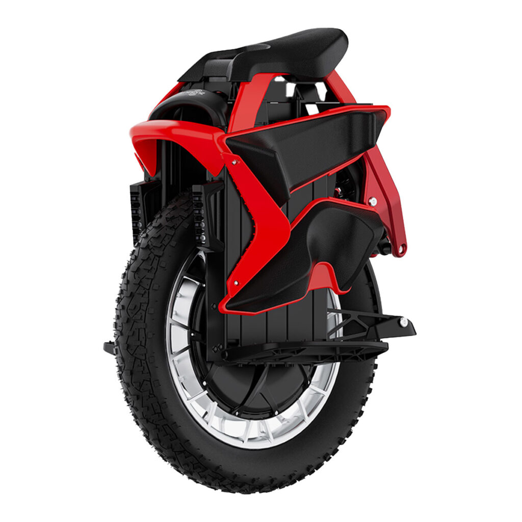 Kingsong KS S22 Pro+ electric unicycle with off-road tire and red-black protective frame, angled front-side view