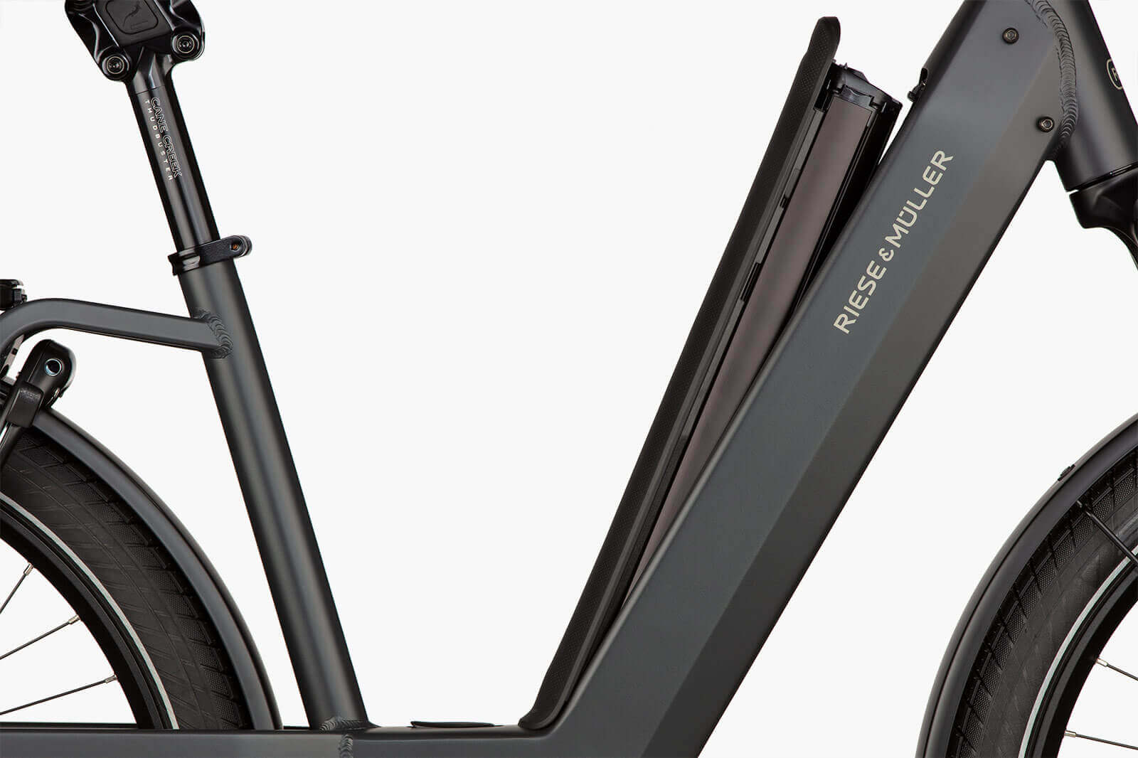 Side view of Riese & Müller Nevo 4 electric bike showing battery integration