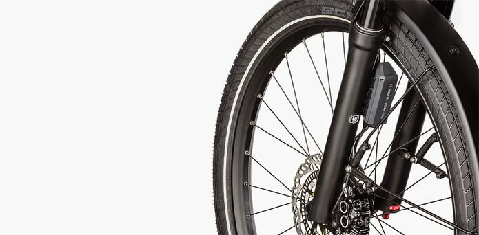 Front wheel and braking system of Riese & Müller Nevo 4 electric bike featuring Bosch ABS
