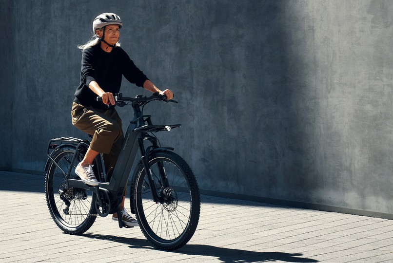 Close-up of Bosch display on Riese & Müller Nevo 4 electric bike while in use