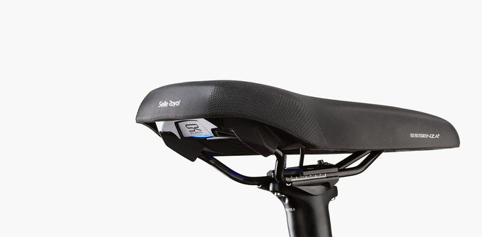 Close-up of Riese & Müller Nevo 4 electric bike saddle with ergonomic design