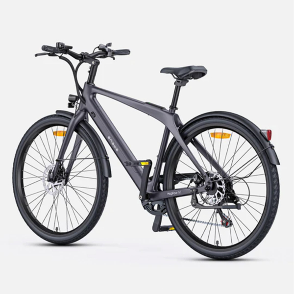 Rear view of gray Engwe N1 Air ST electric bike with disc brakes and rear fender