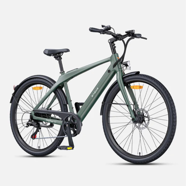 Electric bike Engwe N1 Air ST in green, front-side view with LED headlight and streamlined frame