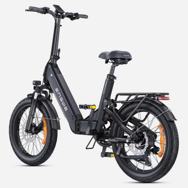 Rear view of black L20 3.0 Boost electric bike showing drivetrain, disc brakes, and fenders