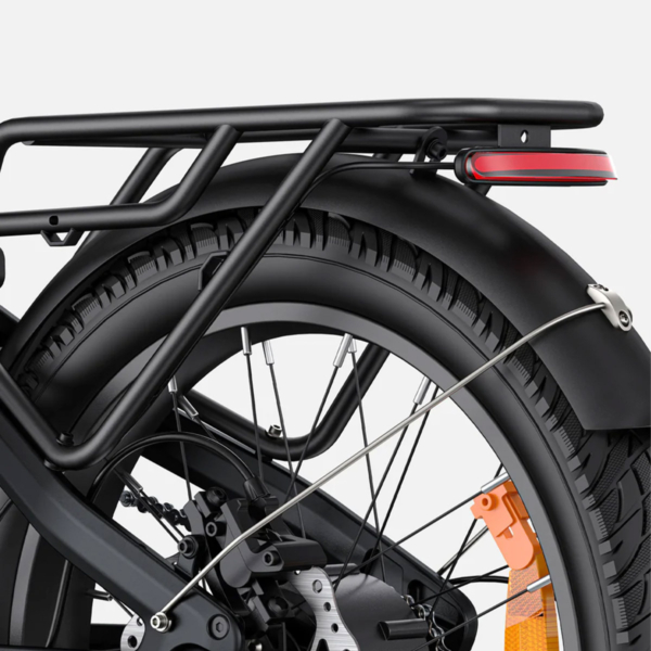 Rear luggage rack and taillight detail on L20 3.0 Boost black electric bike