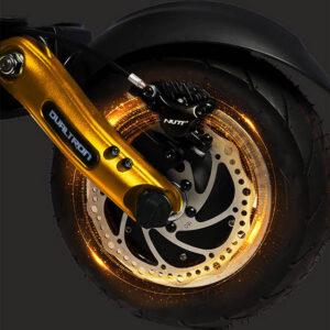 Close-up of Dualtron Achilleus rear wheel and suspension