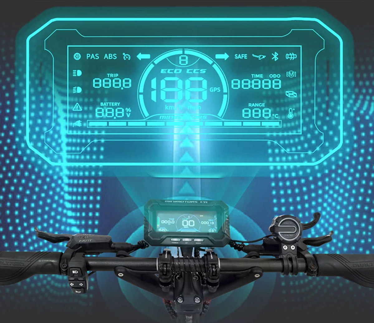 Digital dashboard display of the Dualtron Ultra 2 Upgrade electric scooter showing speed, battery, GPS, and ride settings