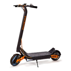 Elektritõukeratas Inokim OX Hero külgvaade – premium-klassi linnatõukeratas silmapaistva oranži vedrustuse ja jõulise raamidisainiga.