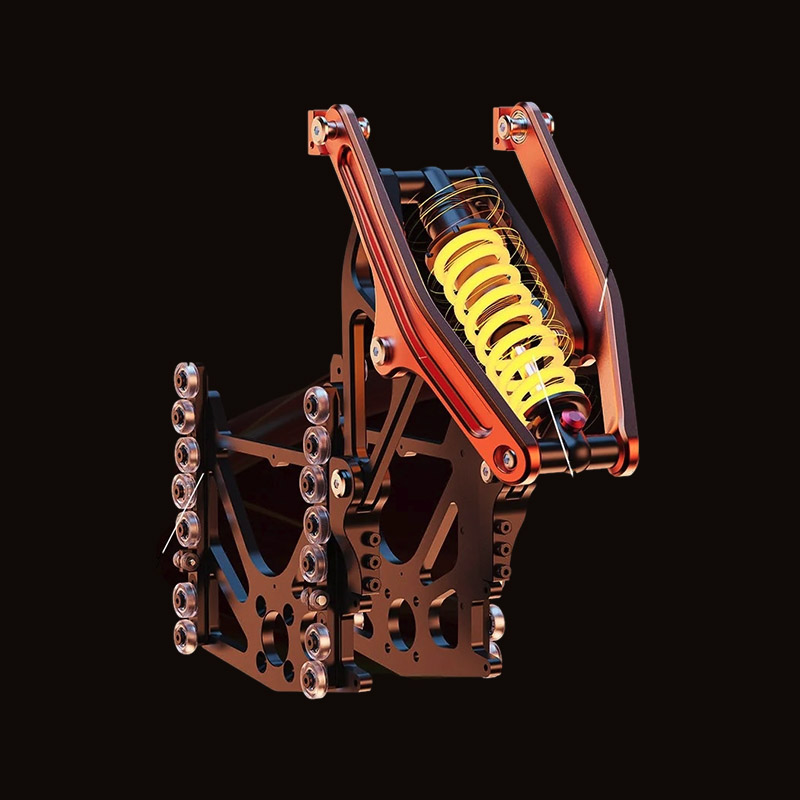 Electric unicycle Kingsong S16 suspension system with adjustable rebound and air shock absorber.