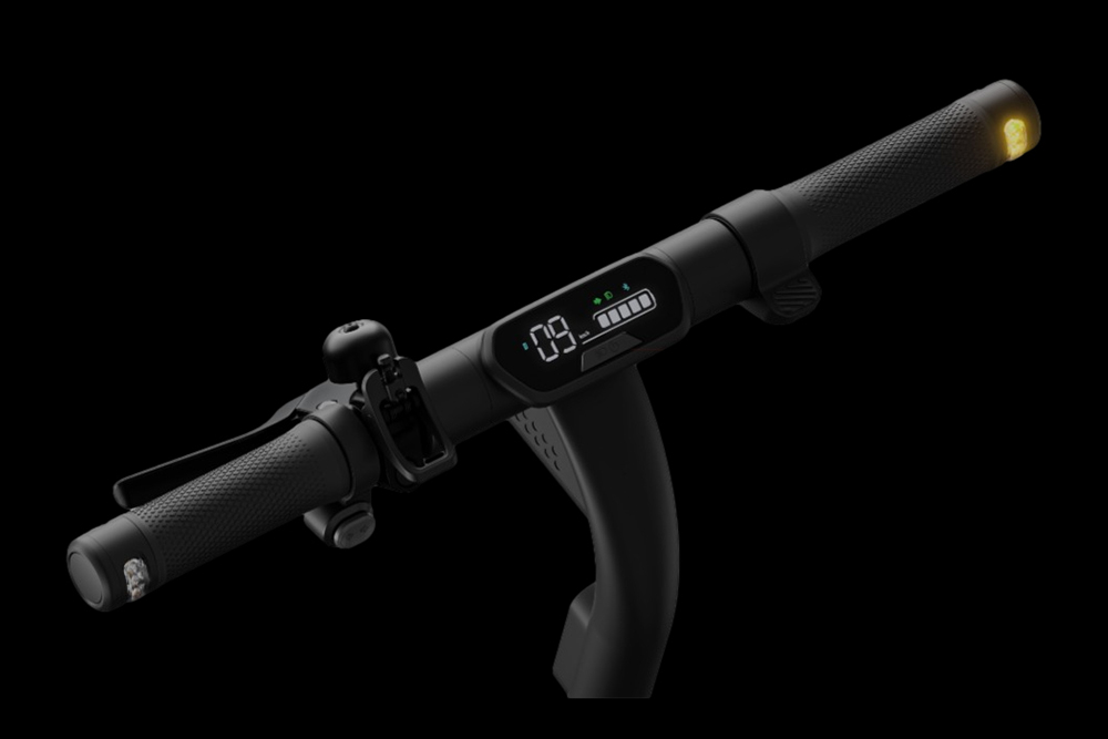 egway-Ninebot E2 Pro E electric scooter display and handlebar. Close-up view of the Segway-Ninebot E2 Pro E electric scooter's display and handlebar.