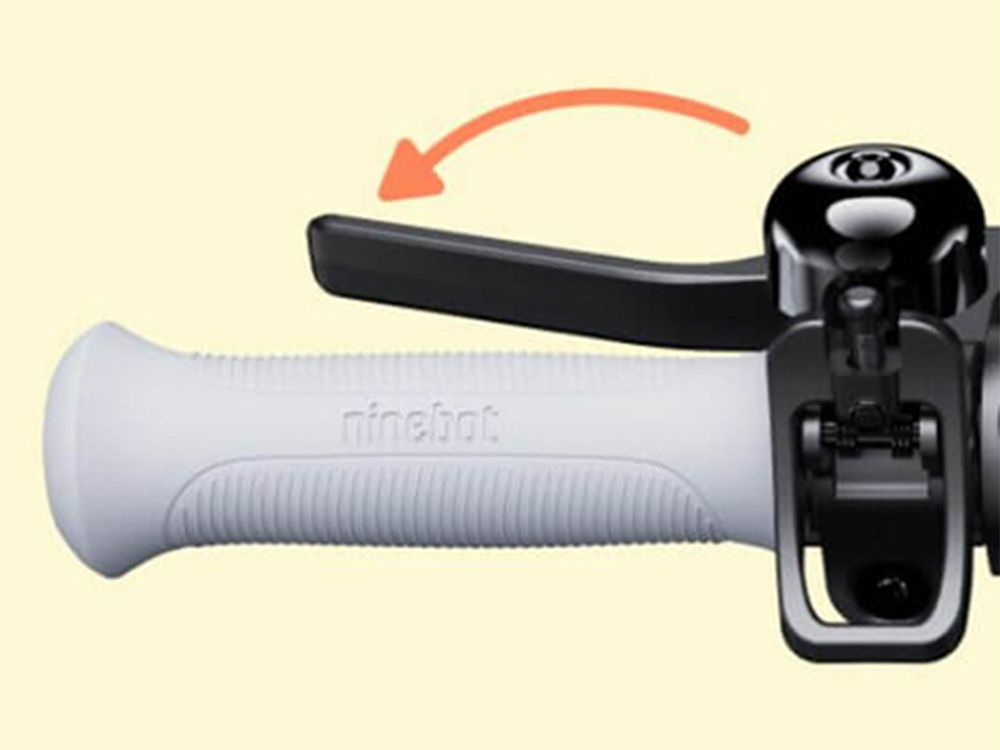 Close-up of the Segway-Ninebot C2 E electric scooter’s brake lever.