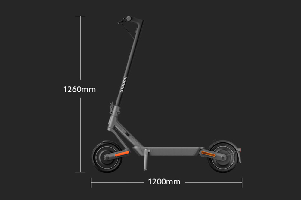 Side view of the Xiaomi 4 Ultra electric scooter showing its dimensions.