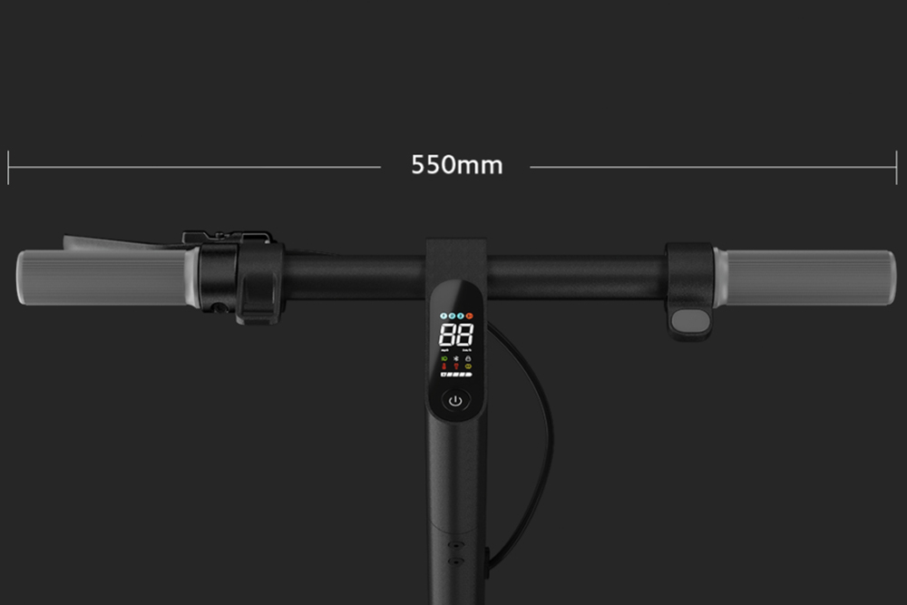 Top view of the Xiaomi 4 Ultra electric scooter handlebar with a digital display in the center showing speed and battery indicators.