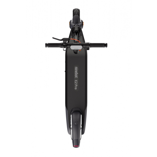 Top view of the Segway E2 Pro E electric scooter showing handlebar layout and foot deck with logo.