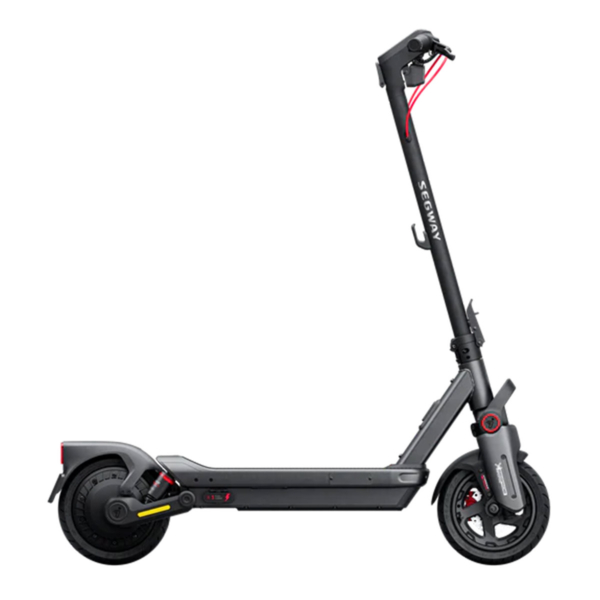 Right side profile of Segway MAX G3 electric scooter – powerful motor housing and solid kickstand in view.