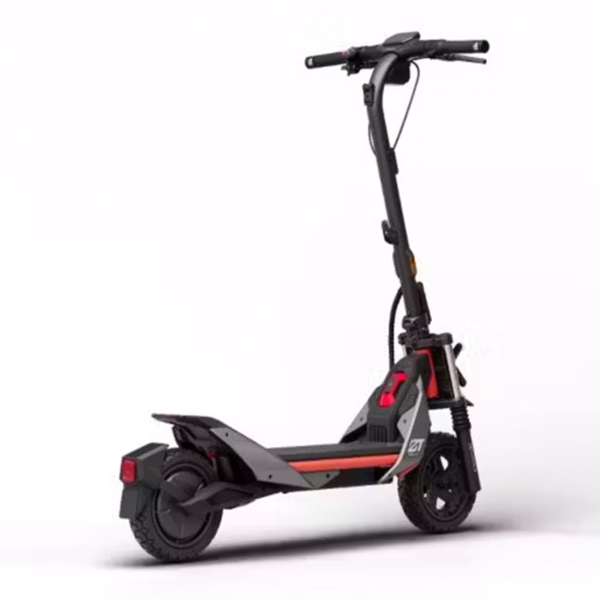 Rear right side view of Segway ZT3 Pro electric scooter highlighting rear fender, deck, and motor hub.