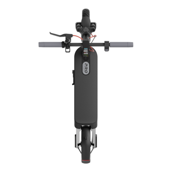Top view of the Xiaomi Electric Scooter 5 Pro showing the carbon-fiber textured deck and display panel.