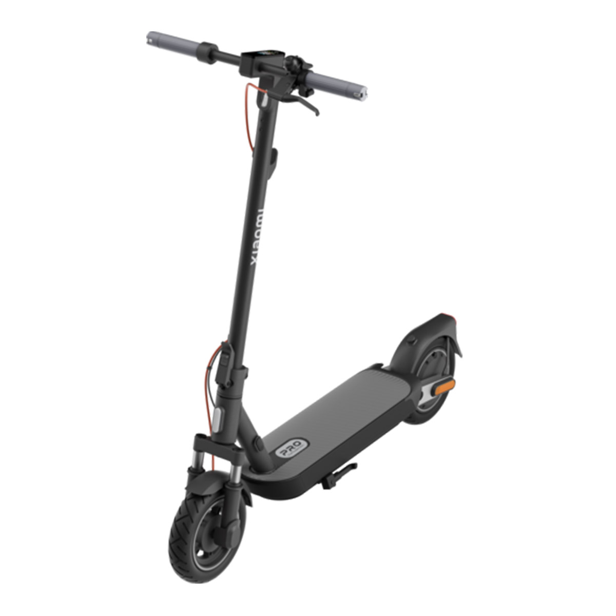 Xiaomi Electric Scooter 5 Pro angled view highlighting the full body design, wheels, and handlebar interface.