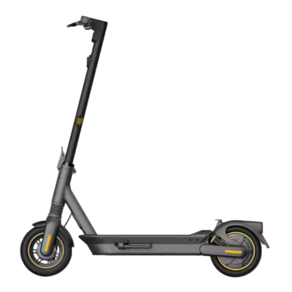 Electric scooter Segway Max G2 side view showcasing sleek frame, large wheels, and integrated suspension.