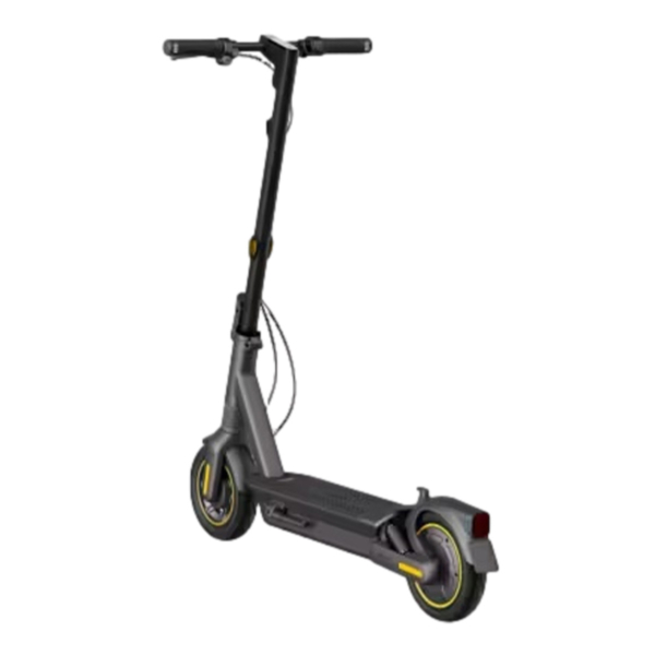 Rear left angle of Segway Max G2 electric scooter showing rear motor hub and fender light.