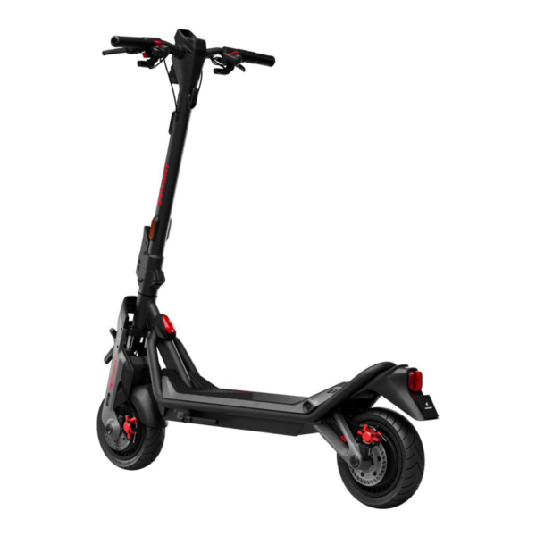 Electric scooter Segway GT3 from rear left angle with visible rear fender and turn signals.