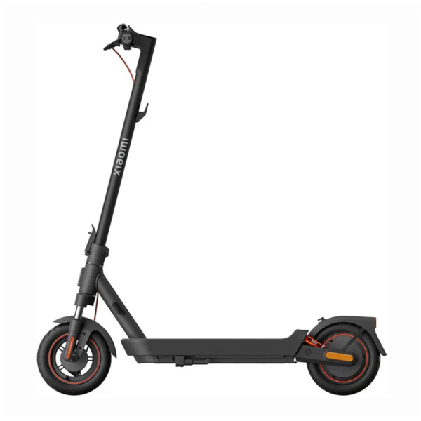 Left side view of Xiaomi Electric Scooter 5 Max highlighting the suspension fork, deck design, and rear motor.