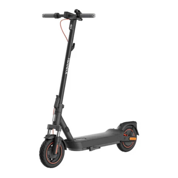 Xiaomi Electric Scooter 5 Max front-left angled view showing telescopic suspension, wide tires, and ergonomic handlebar design.