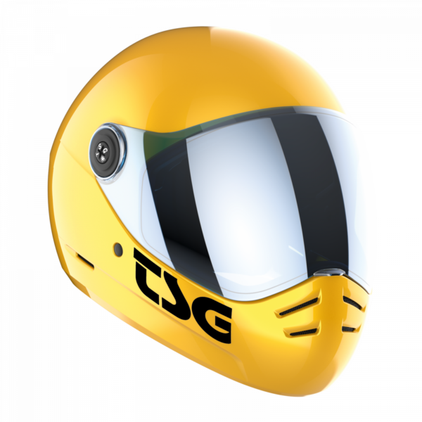 TSG Pass 2.0 Helmet in Gold Rush color with glossy finish and full-face visor