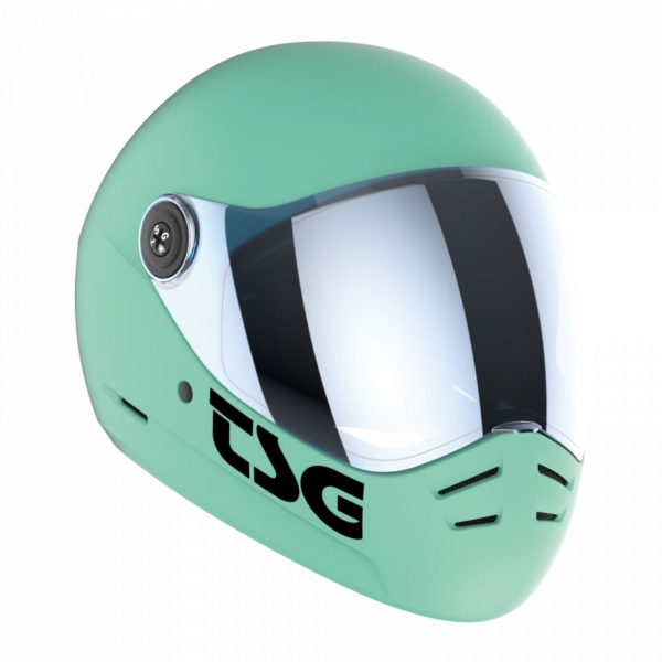 TSG Pass 2.0 Full-Face Helmet in Satin Mint Blue with black logo and clear visor