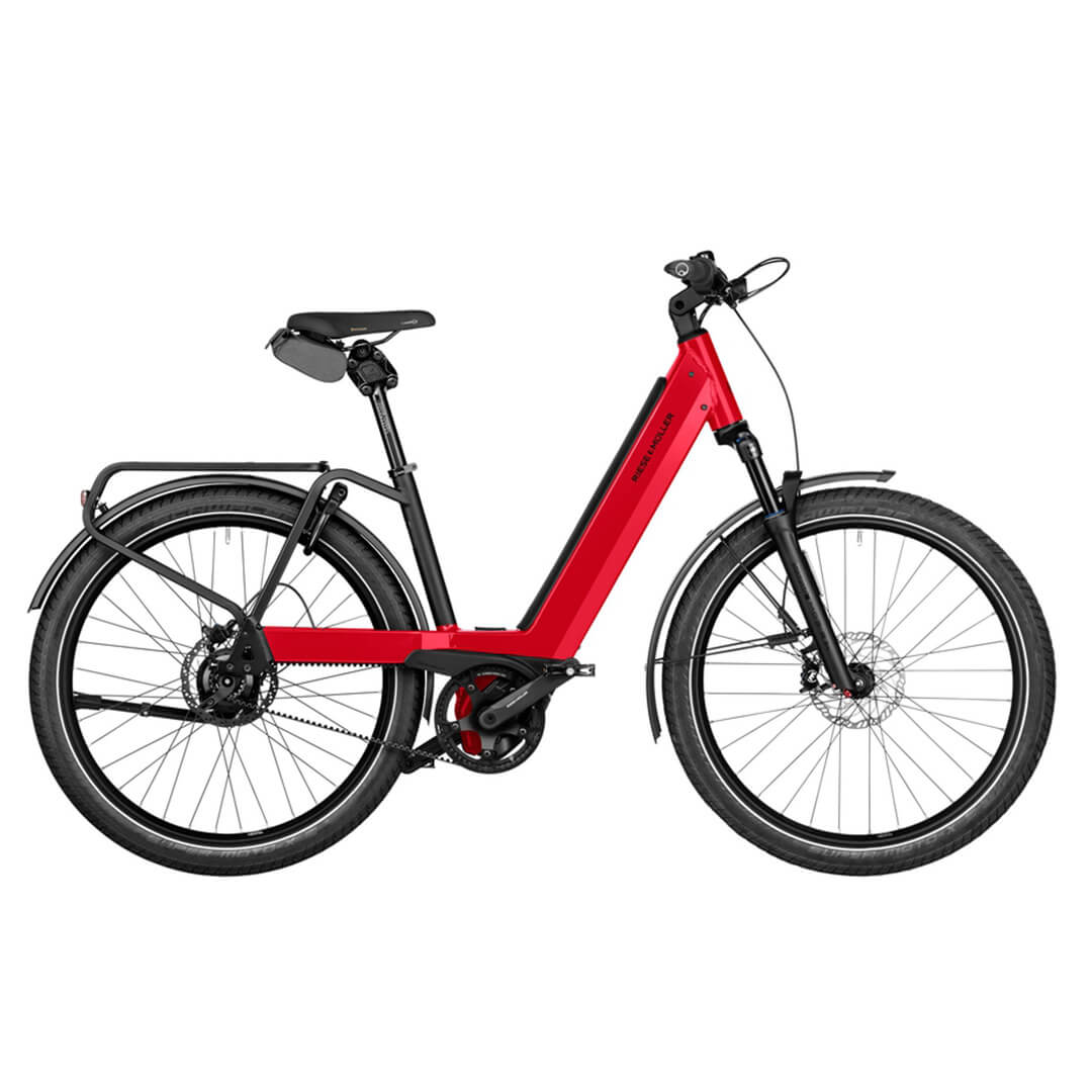 Red Riese & Müller Nevo 4 Automatic electric bike with low step-through frame and integrated battery.
