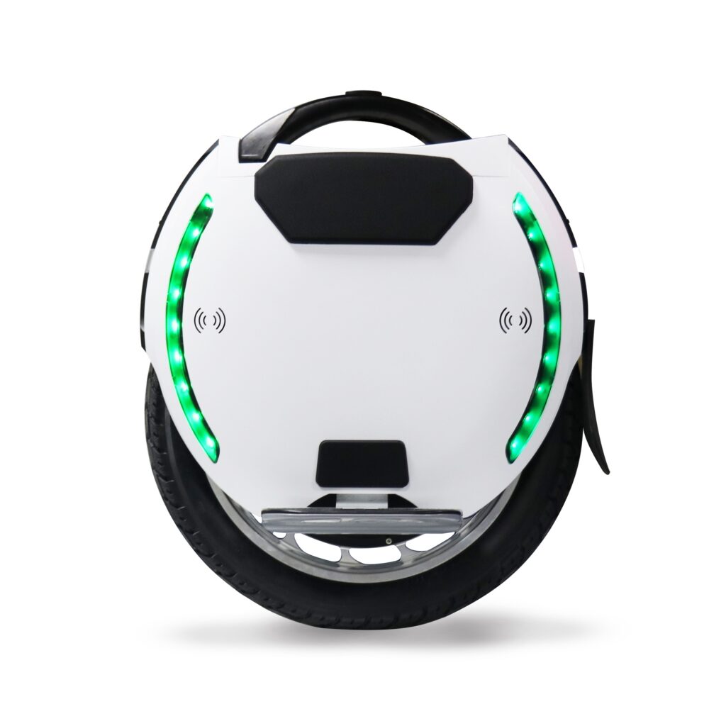 Side view of white Kingsong KS-18XL unicycle.