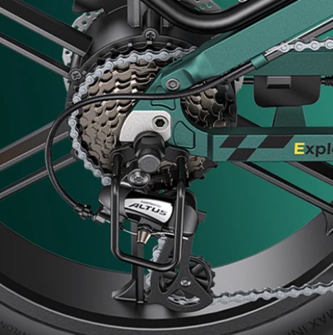Close-up of the Engwe Engine PRO 2.0 electric bicycle's Shimano gear shifter.