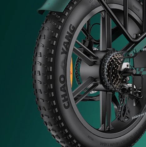 Close-up of the Engwe Engine PRO 2.0 electric bicycle's puncture proof tires.