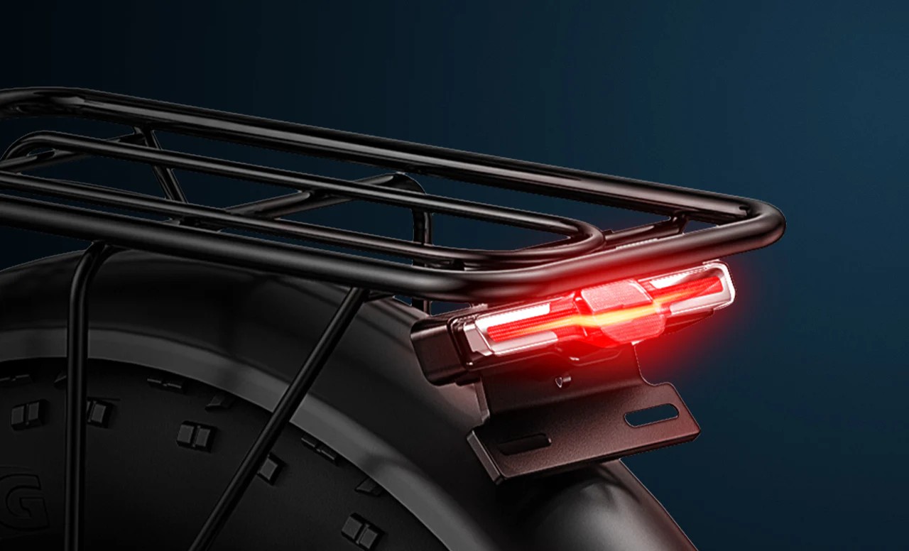 Close-up of the Engwe EP-2 Boost electric bicycle's rear light.