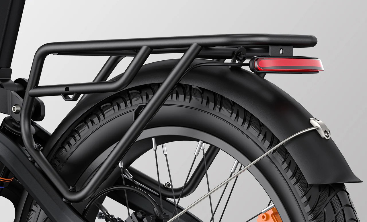 Close-up of the Engwe L20 3.0 Boost electric bicycle's rear rack and taillight.