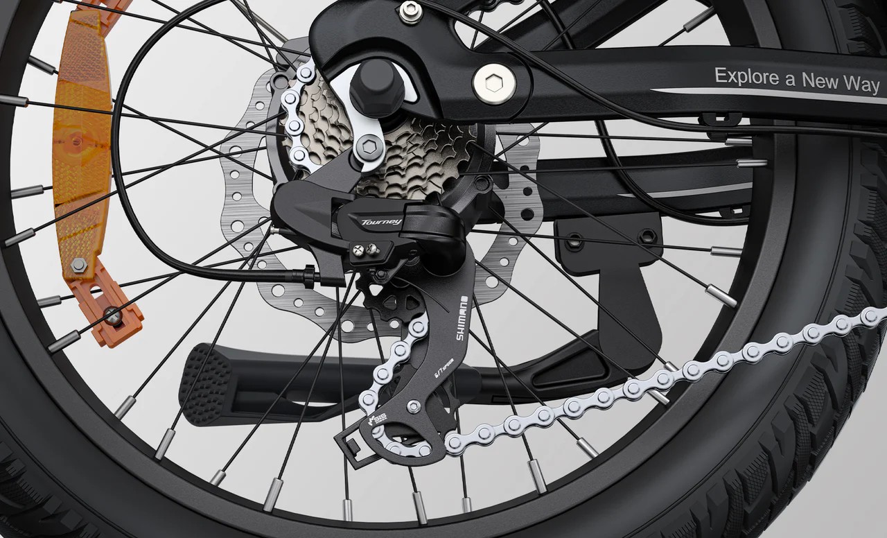 Close-up of the Engwe L20 3.0 Boost electric bicycle's Shimano gear shifter.