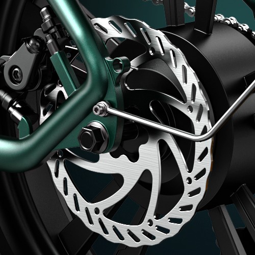 Close-up image of the Engwe M20 electric bike disc brakes