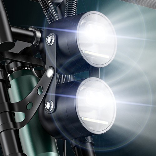 Close-up image of the Engwe M20 electric bike headlights