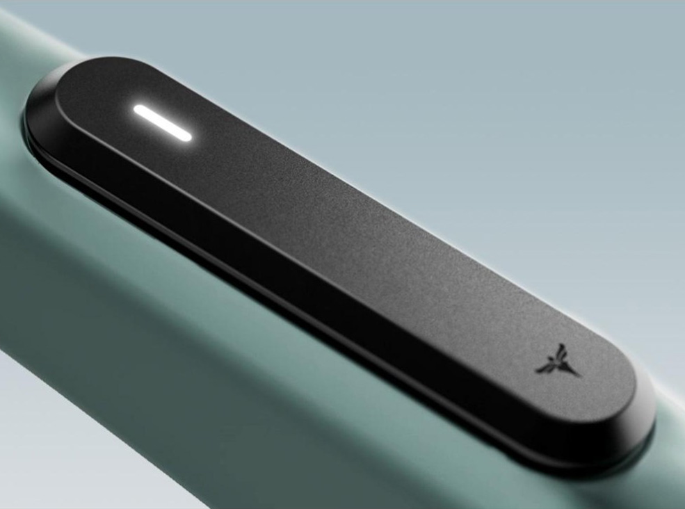 Close-up of the green Engwe Mapfour N1 Air electric bicycle's anti theft protection system.