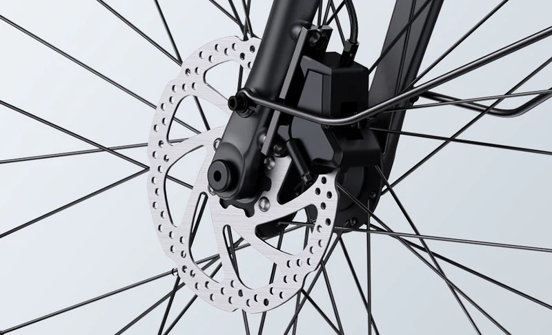 Close-up of the Engwe Mapfour N1 Pro electric bicycle's hydraulic brakes.