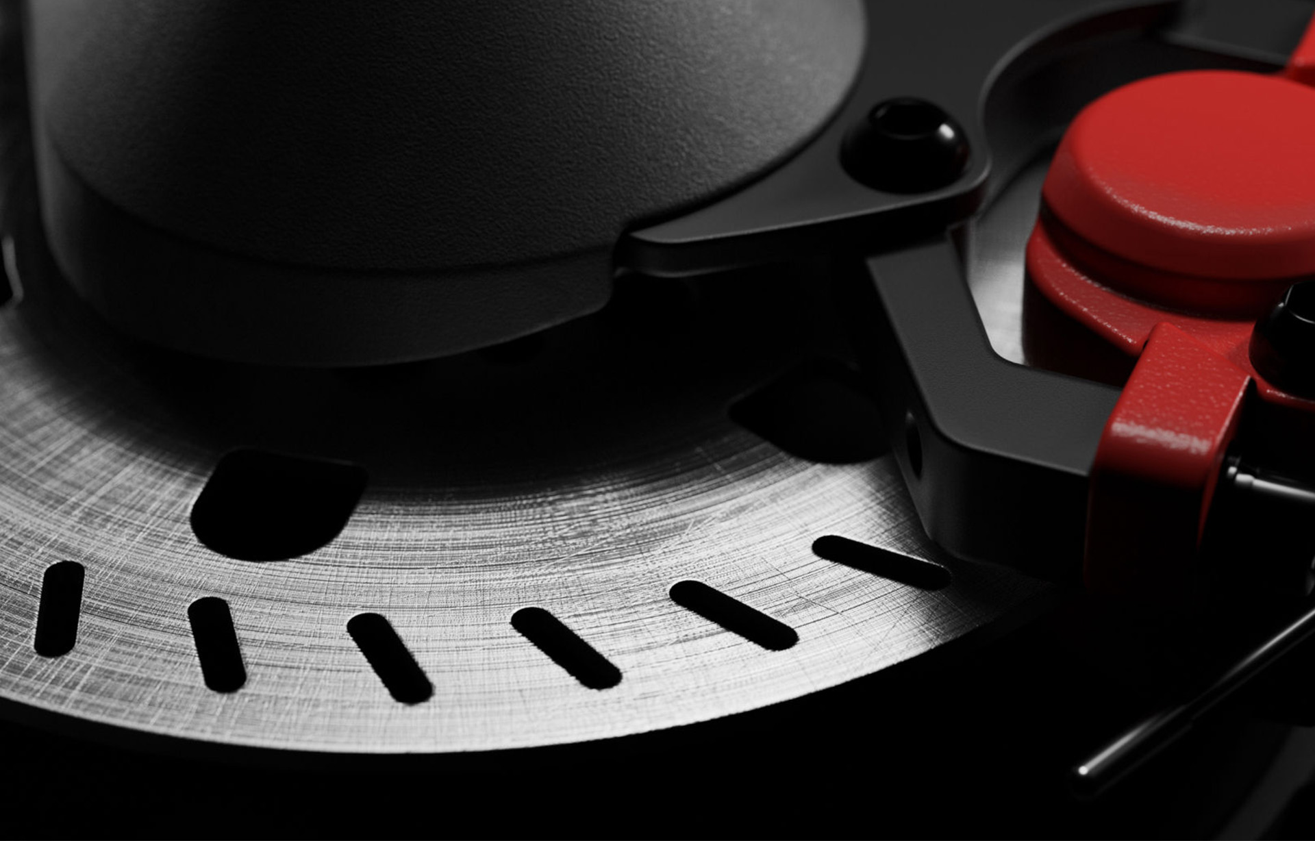 Close-up of the Segway-Ninebot GT3 Pro electric scooter's hydraulic disc brakes.