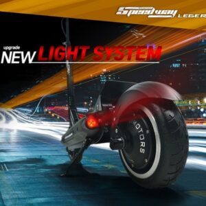 Illustrative image showcasing the light system of the black Speedway Leger electric scooter.
