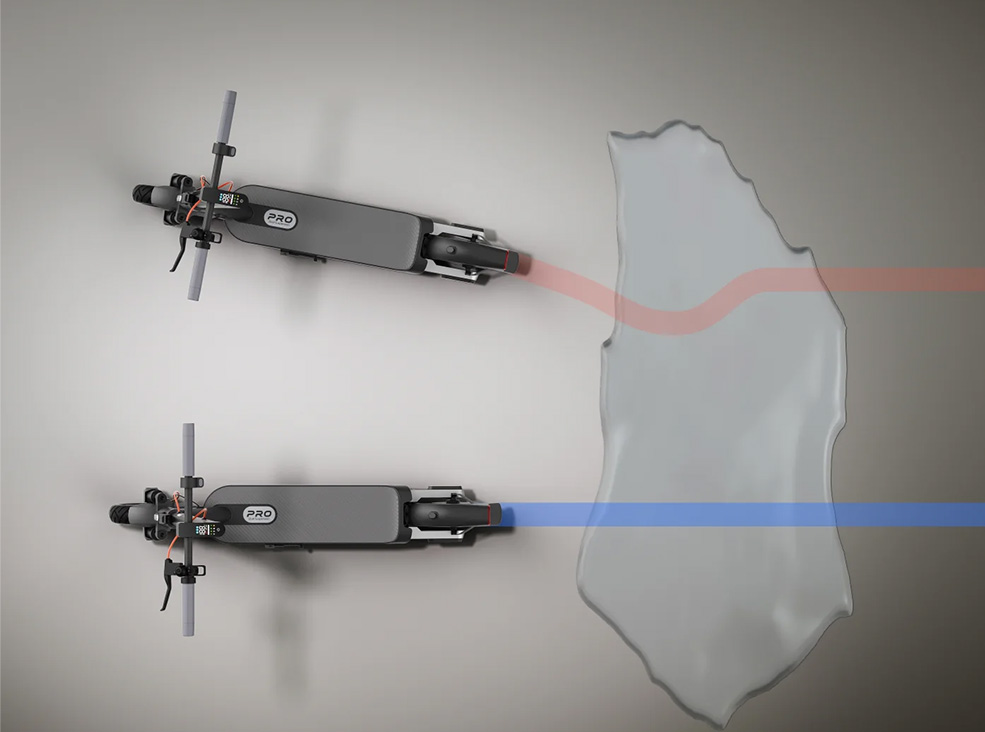 Illustrative image showing the Xiaomi 5 Pro electric scooter's traction control system.