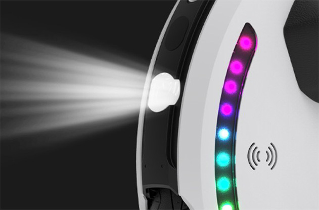 Close-up image of the Kingsong KS-18XL electric unicycle's headlight.