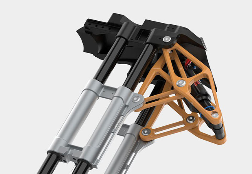 Close-up of the Kingsong S18 Pro+ electric scooter's dampening air suspension.